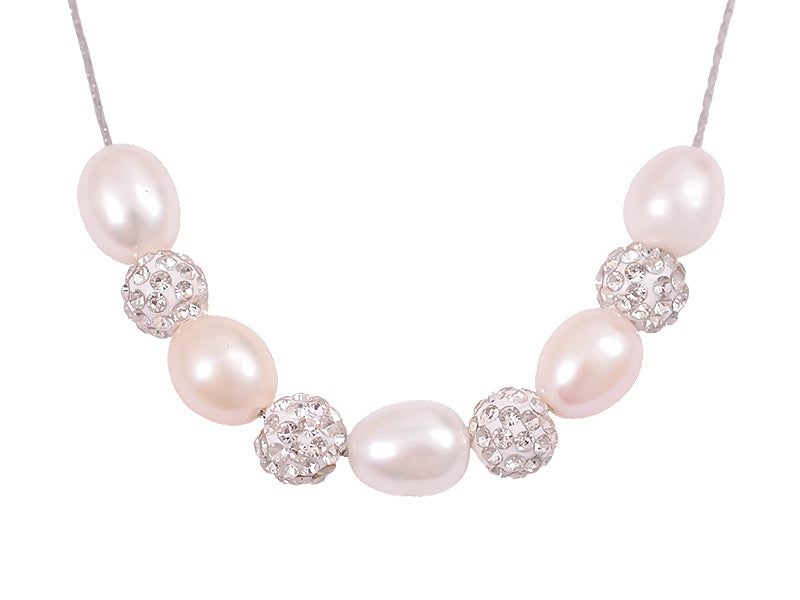 White Pearl Diamante Necklace - PL0242