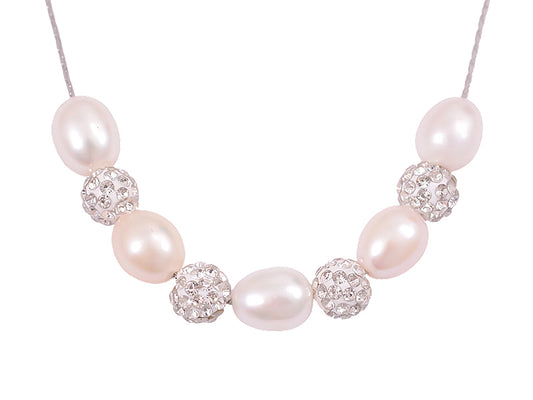 White Pearl Diamante Necklace - PL0242