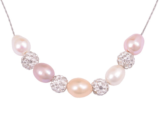 Pink/Lavender Pearl Diamante Necklace - PL0243