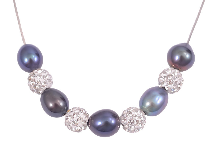Black Pearl Diamante Necklace - PL0244