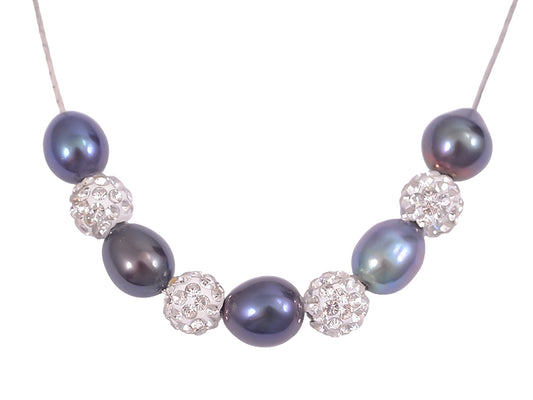 Black Pearl Diamante Necklace - PL0244