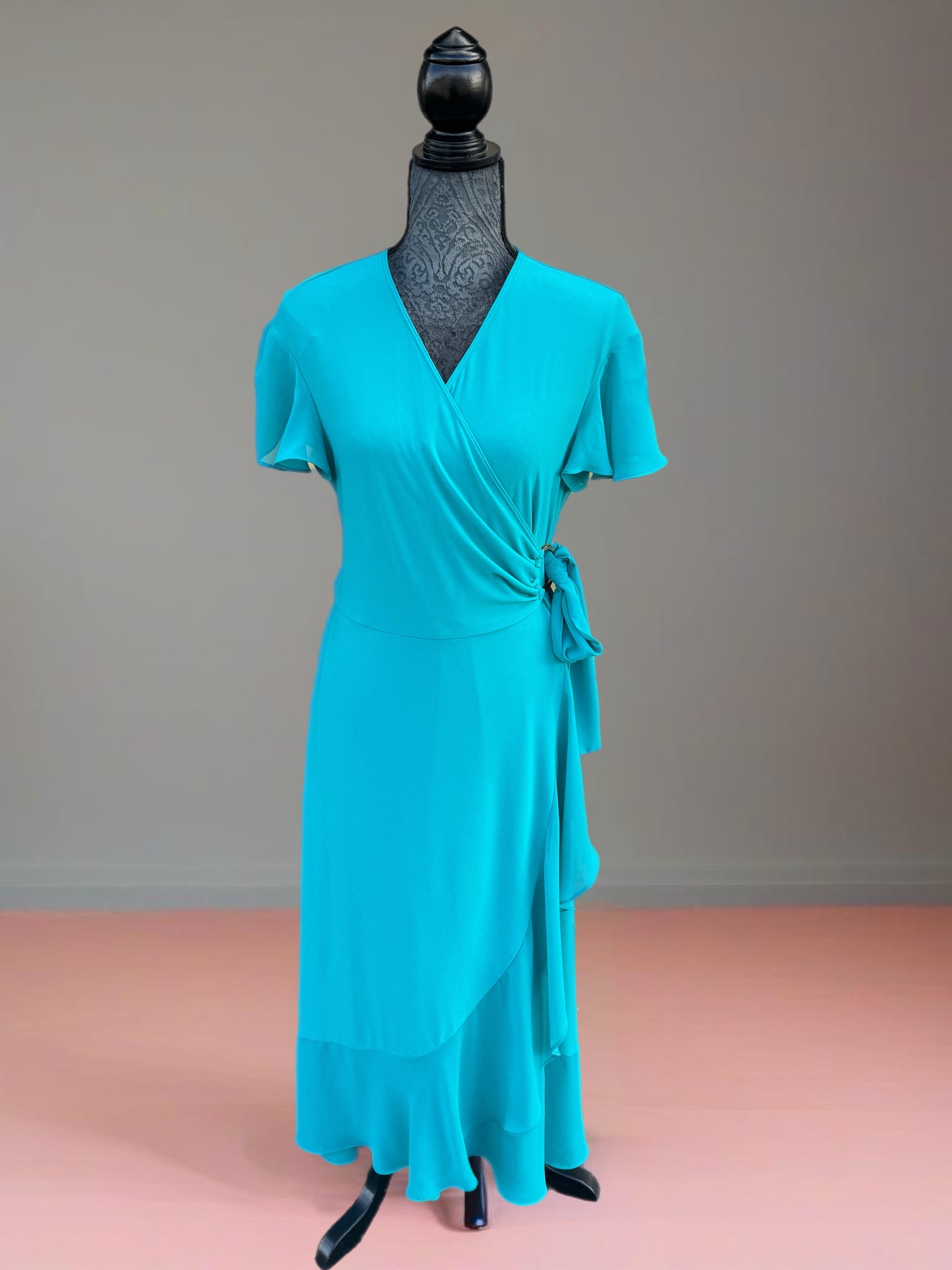 Joseph Ribkoff - Silky Knit and Chiffon Flowy Wrap Dress - 242730 - Ocean Blue