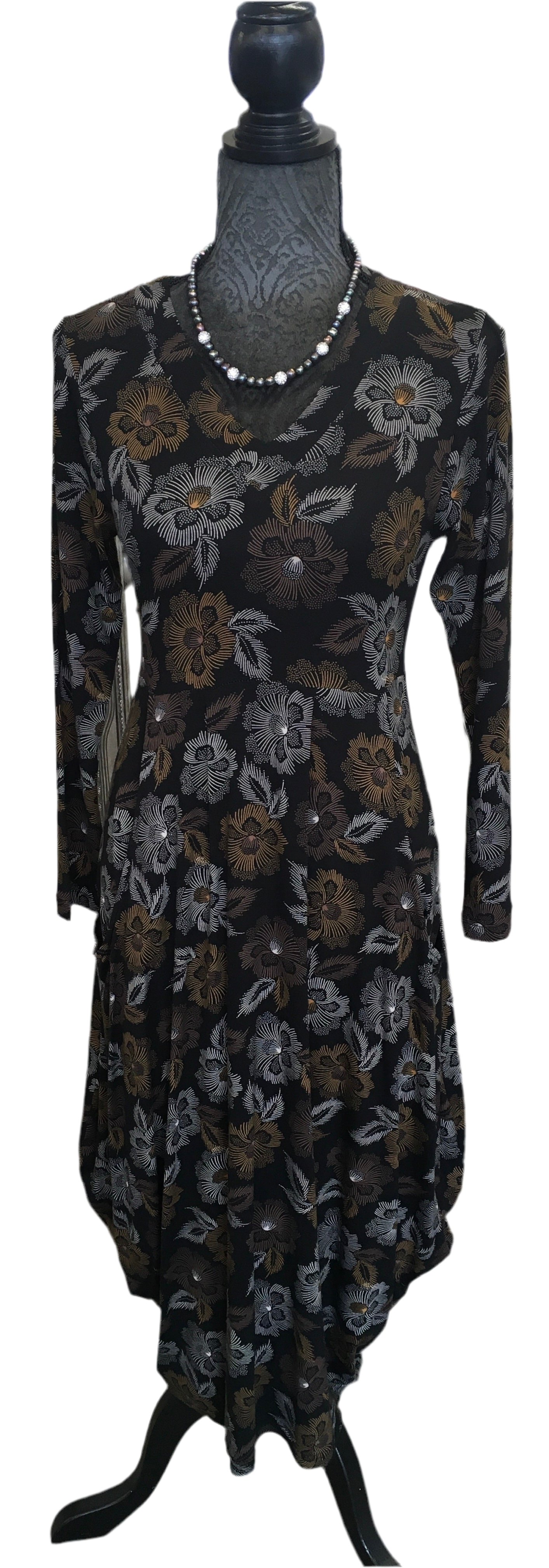 Carly Dress - D1600 - Black/Brown Flowers