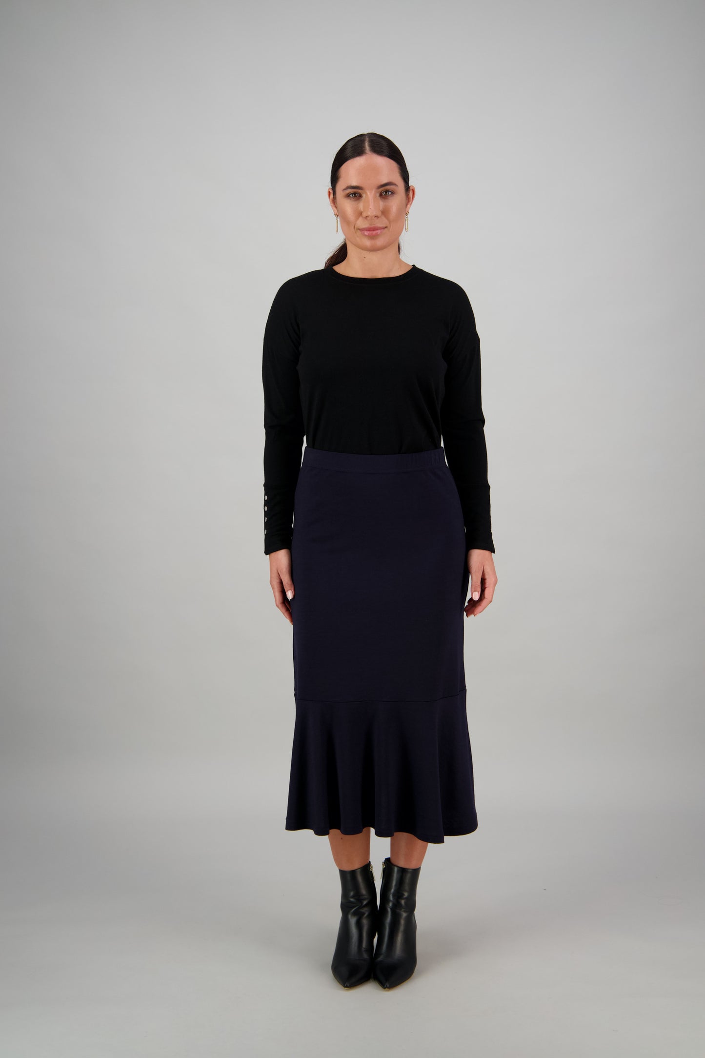 Vassalli - 7052 Merino Pull On Skirt Midi Length -  Ink only left - 50% off 1 x 10 left