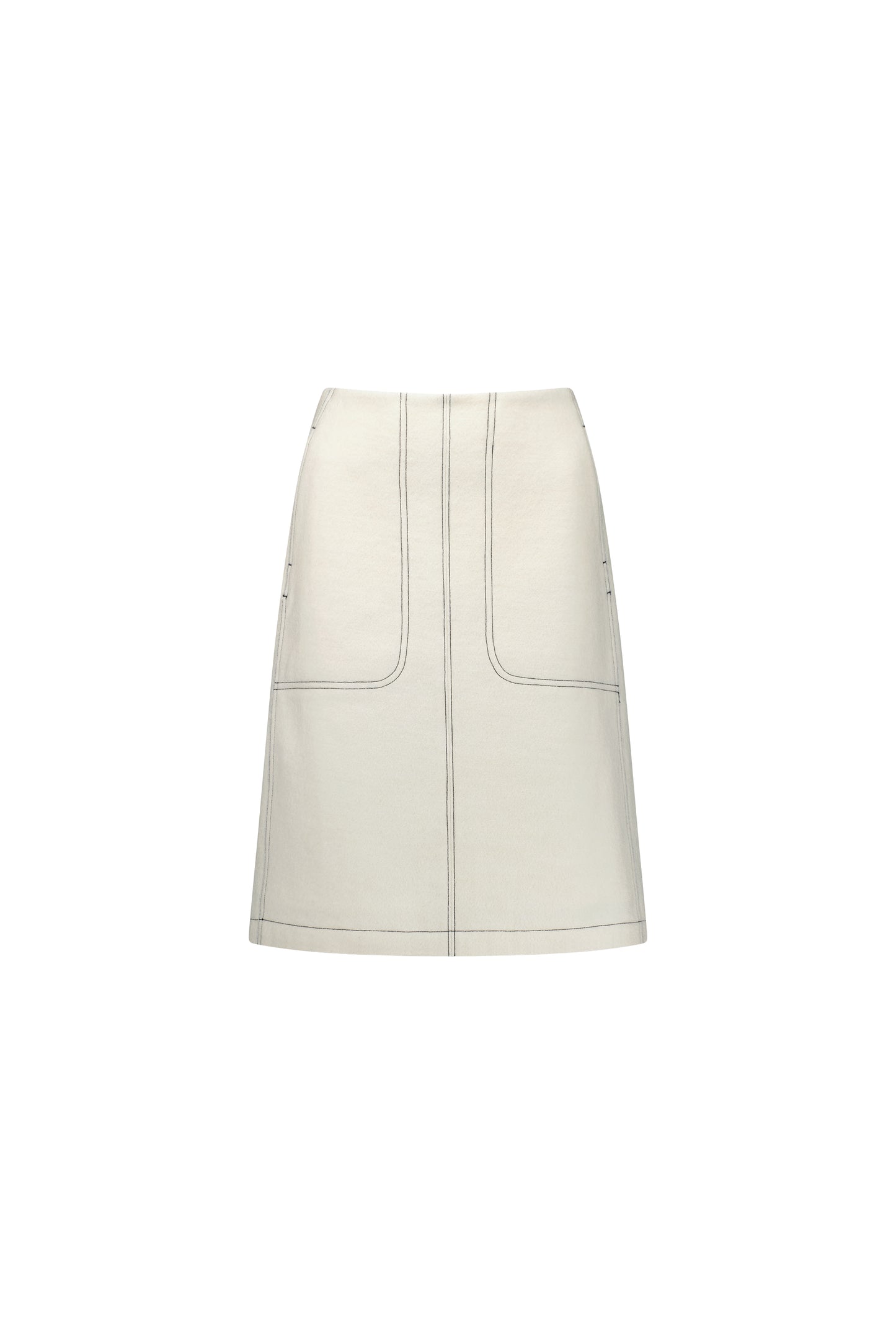 Vassalli - 7054W Knee length Skirt with Contrast Stitch Patch Pockets - Off White - INSTORE