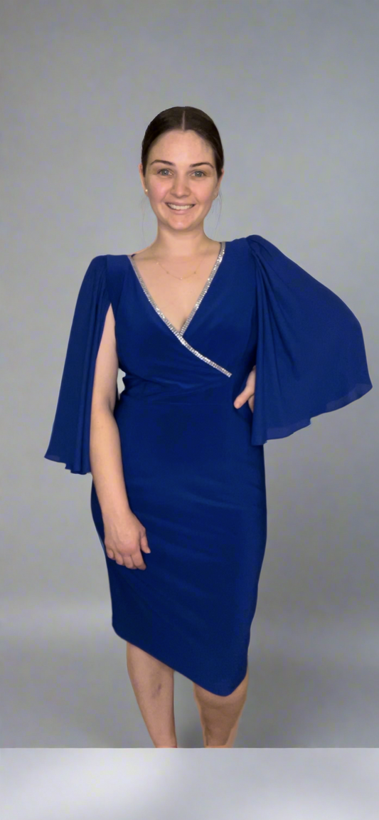 Joseph Ribkoff - Wrap Dress with Flowy Georgette Sleeves - 242732 - Royal Sapphire