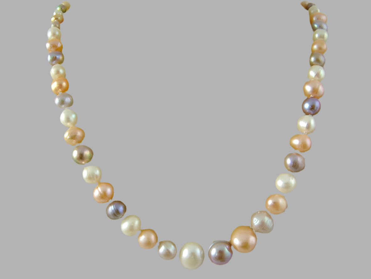 Graduated Pearl Necklace - White/Pink/Purple -PL0220