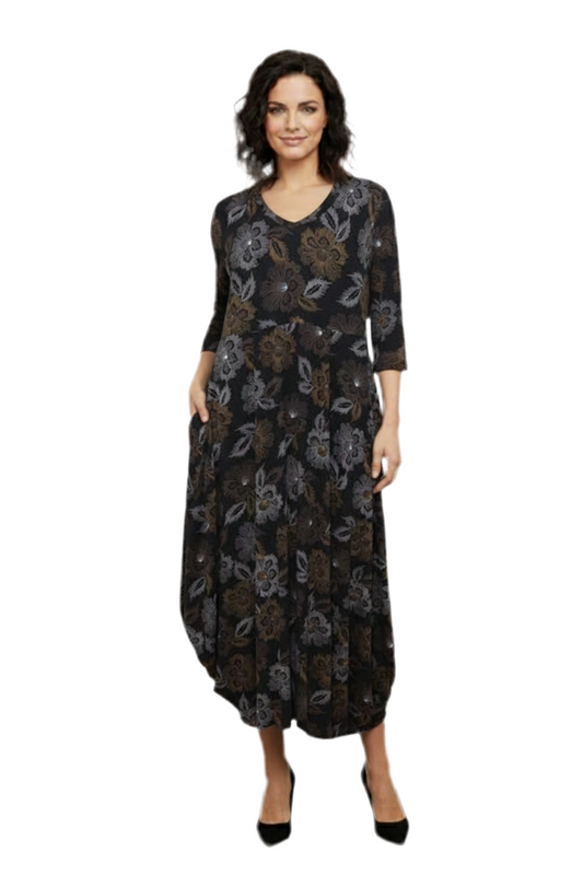 Carly Dress Black/Brown Flowers - 50% Off