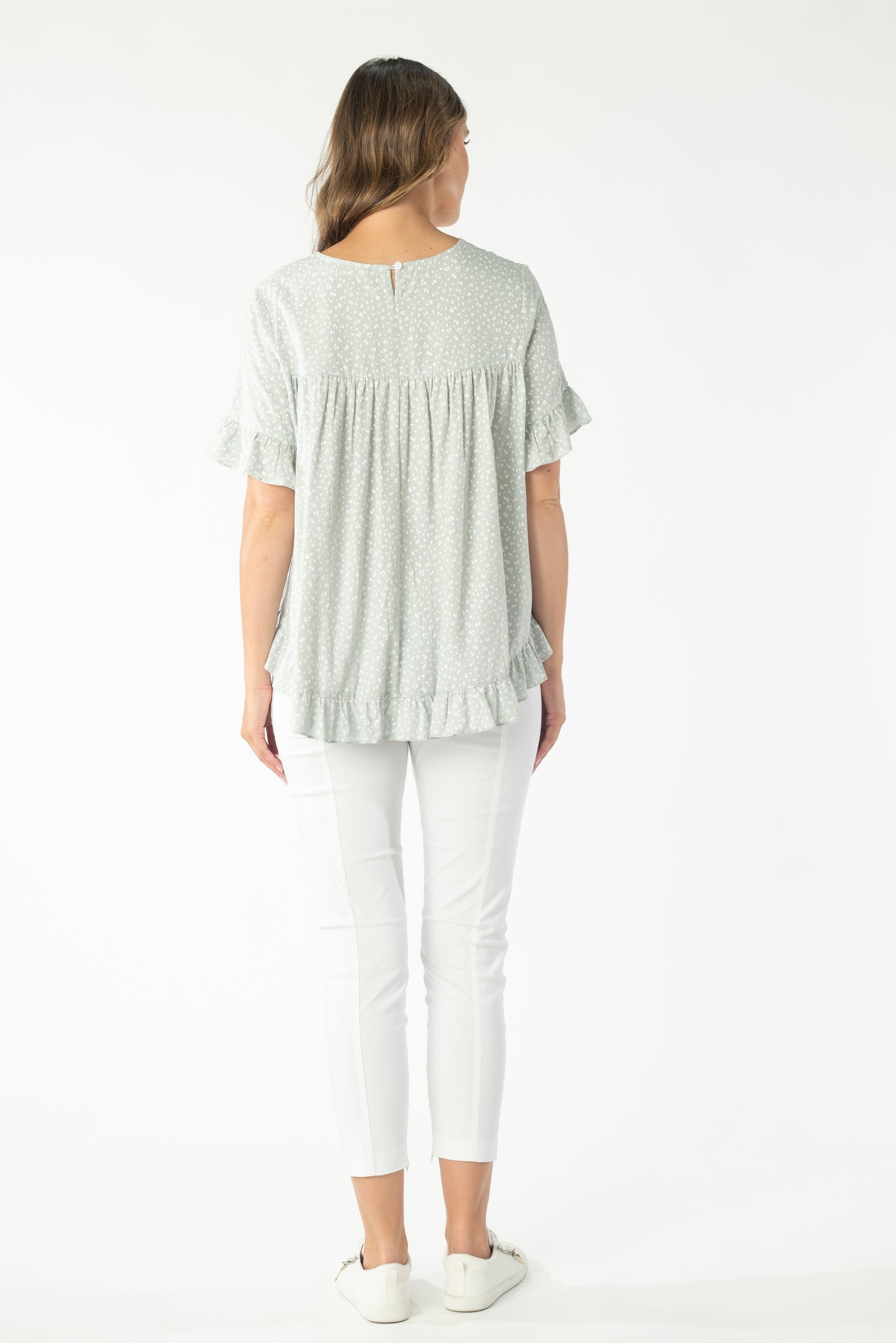 Renoma 9146.02 Top - Frill Sleeve Top - Lichen Spot