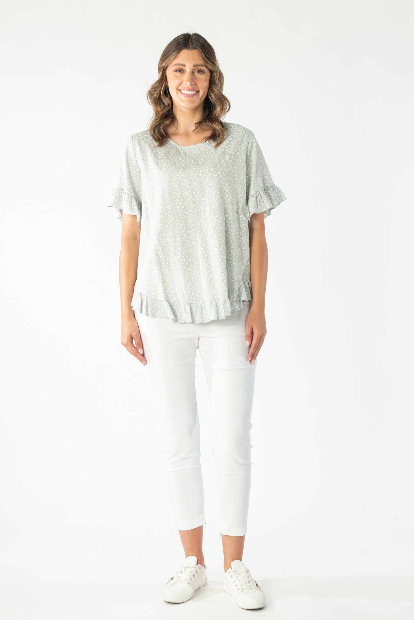 Renoma 9146.02 Top - Frill Sleeve Top - Lichen Spot