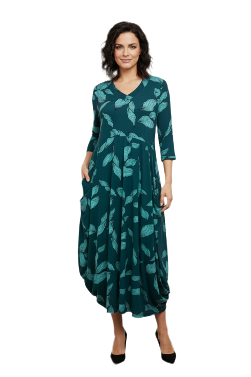Carly Dress Teal Leaf - 50% Off