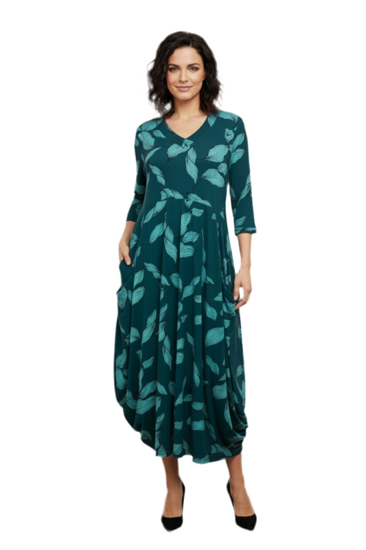 Carly Dress Teal Leaf - 50% Off