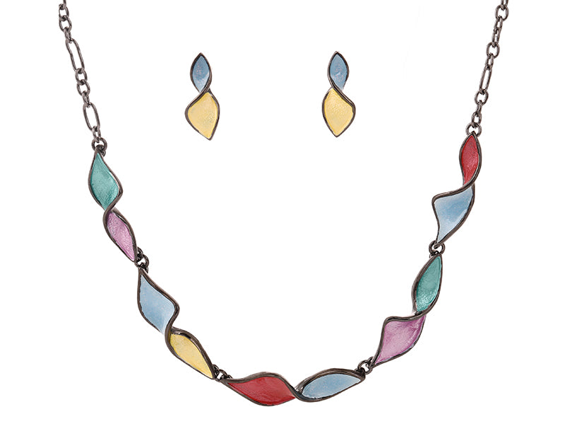 Multi Colour Wave Necklace/Earring Set - NC3654