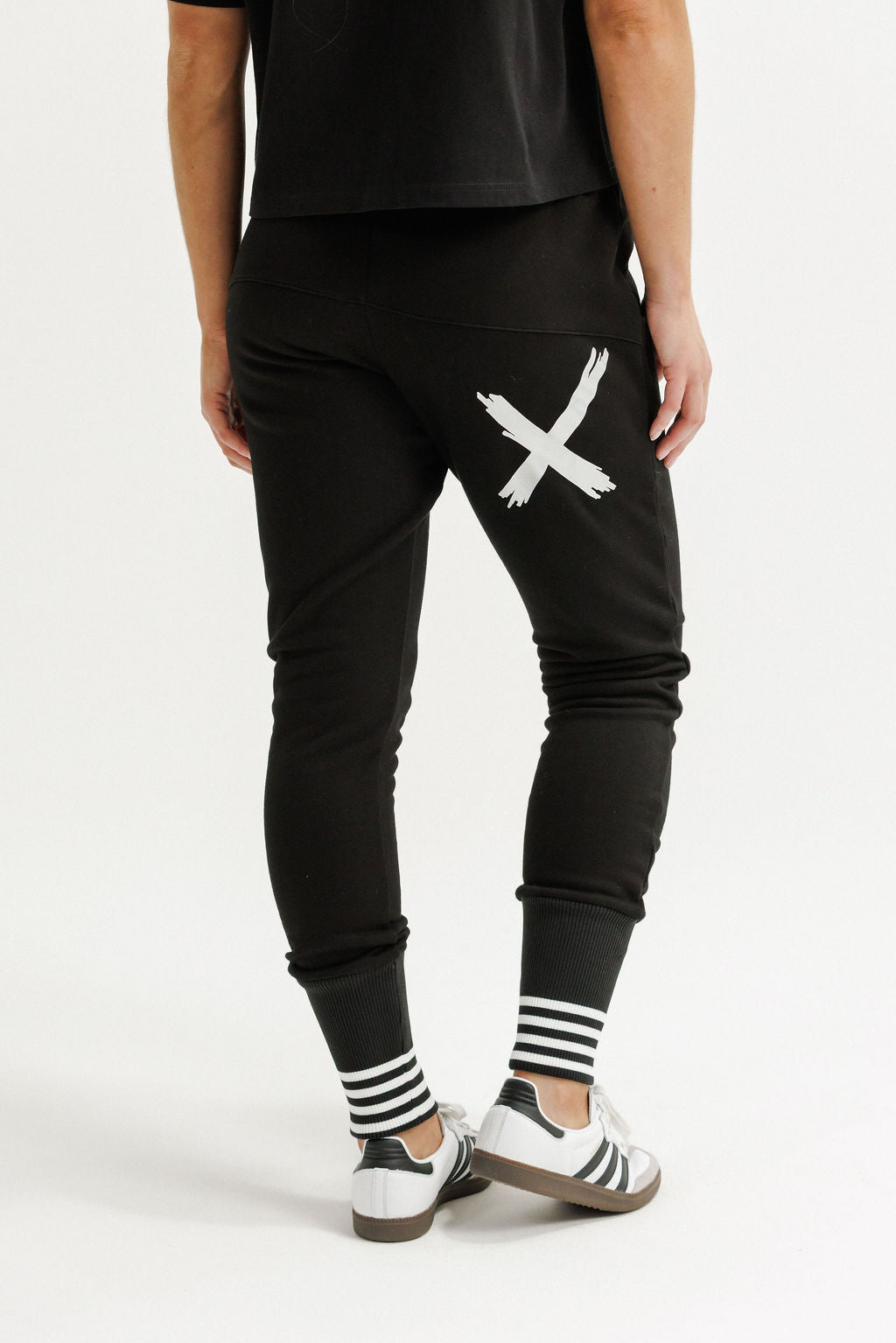 Apartment Pants - Alpine Weight - Black with Silver X & Striped Cuffs