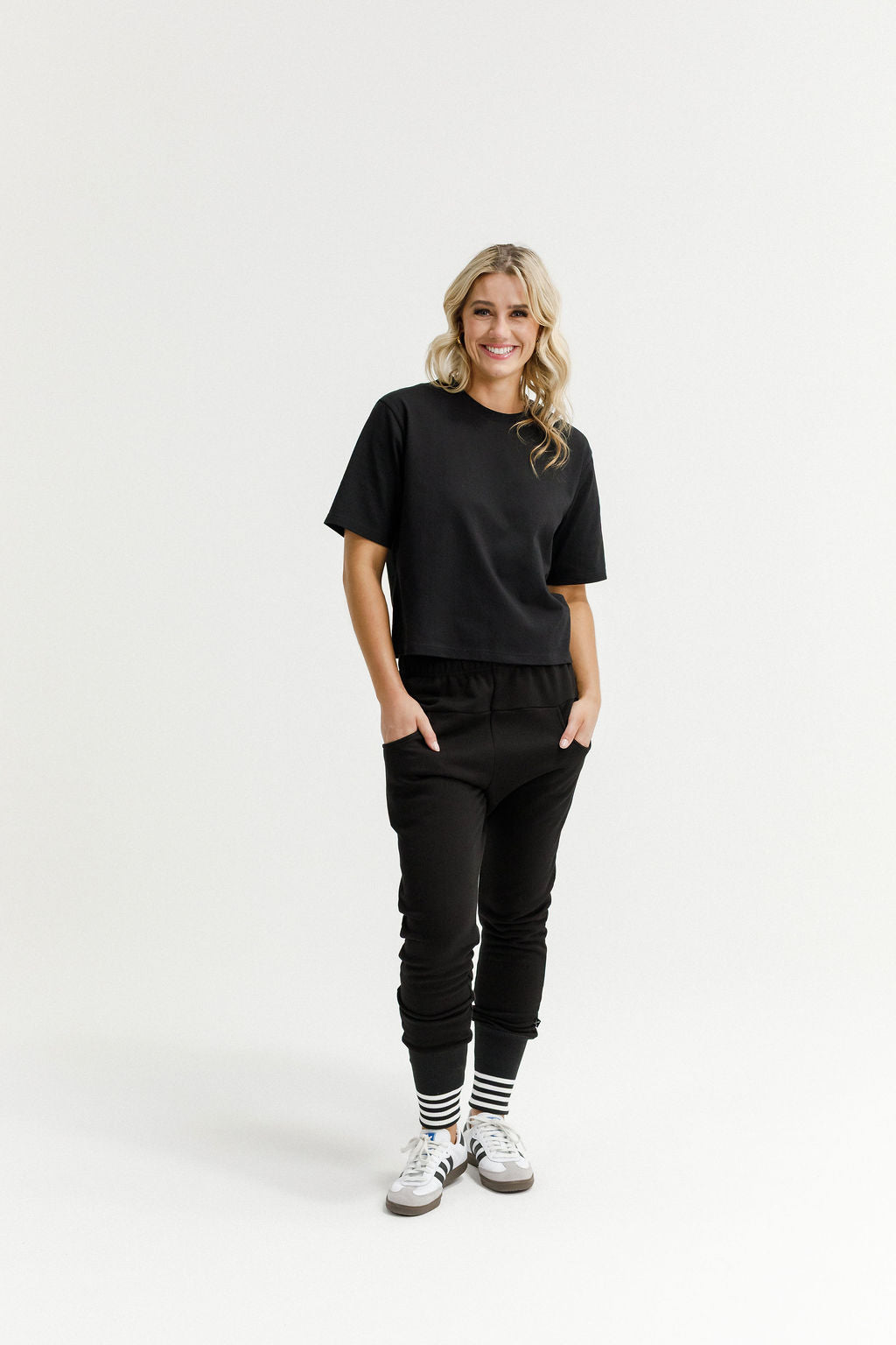 Apartment Pants - Alpine Weight - Black with Silver X & Striped Cuffs