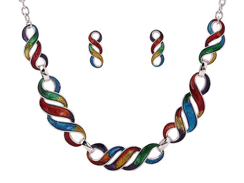 Colorful Ribbon Necklace Set - NC2250