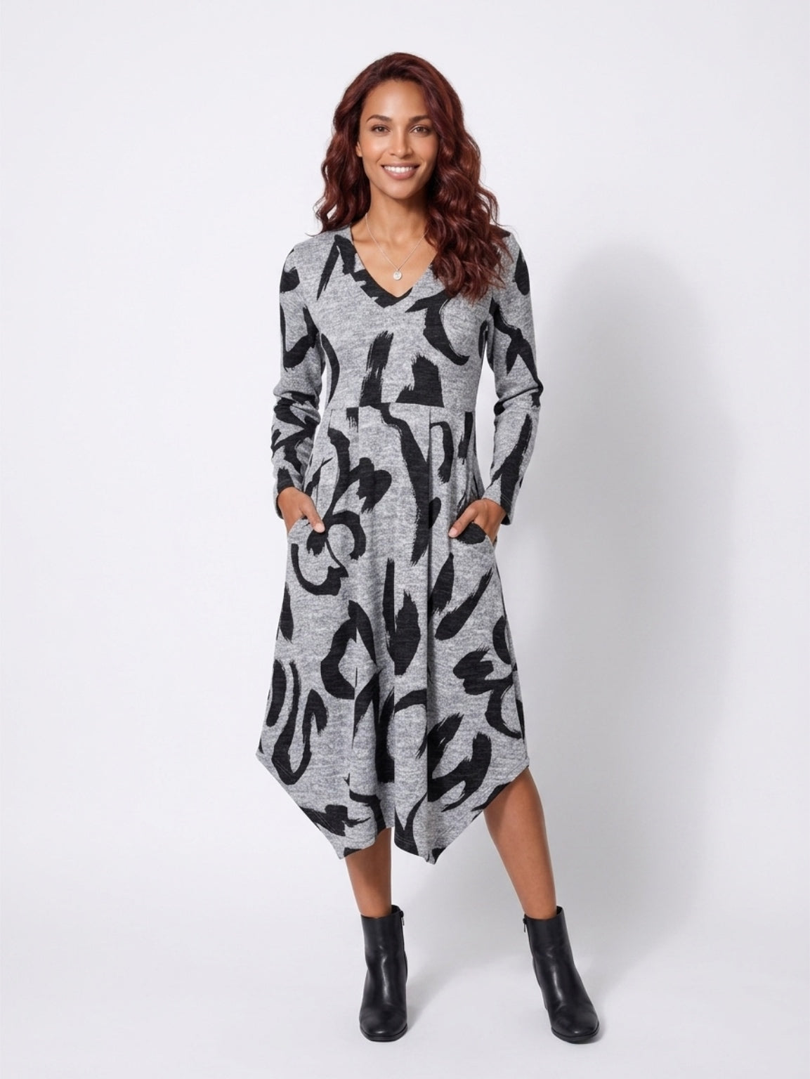 Carly Dress Grey Marle/Black - 50% Off