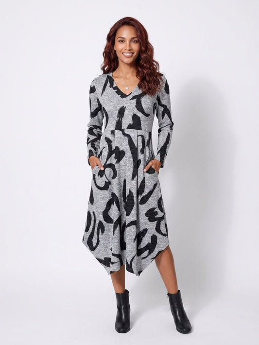 Carly Dress Grey Marle/Black - 50% Off
