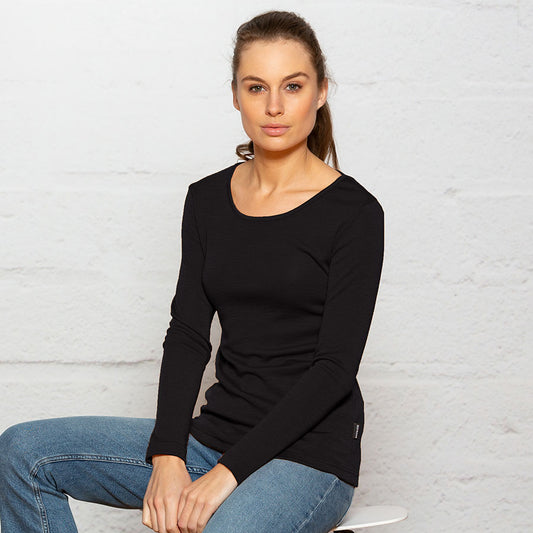 Bay Rd - Merino Demi Scoop Neck - BR804 - Black