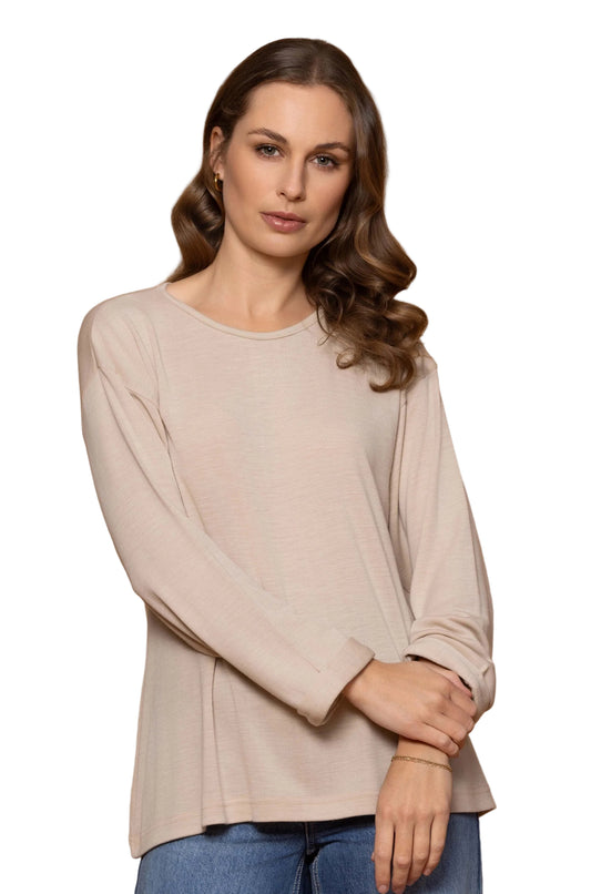 Amber Merino Boat Neck Top - Sand