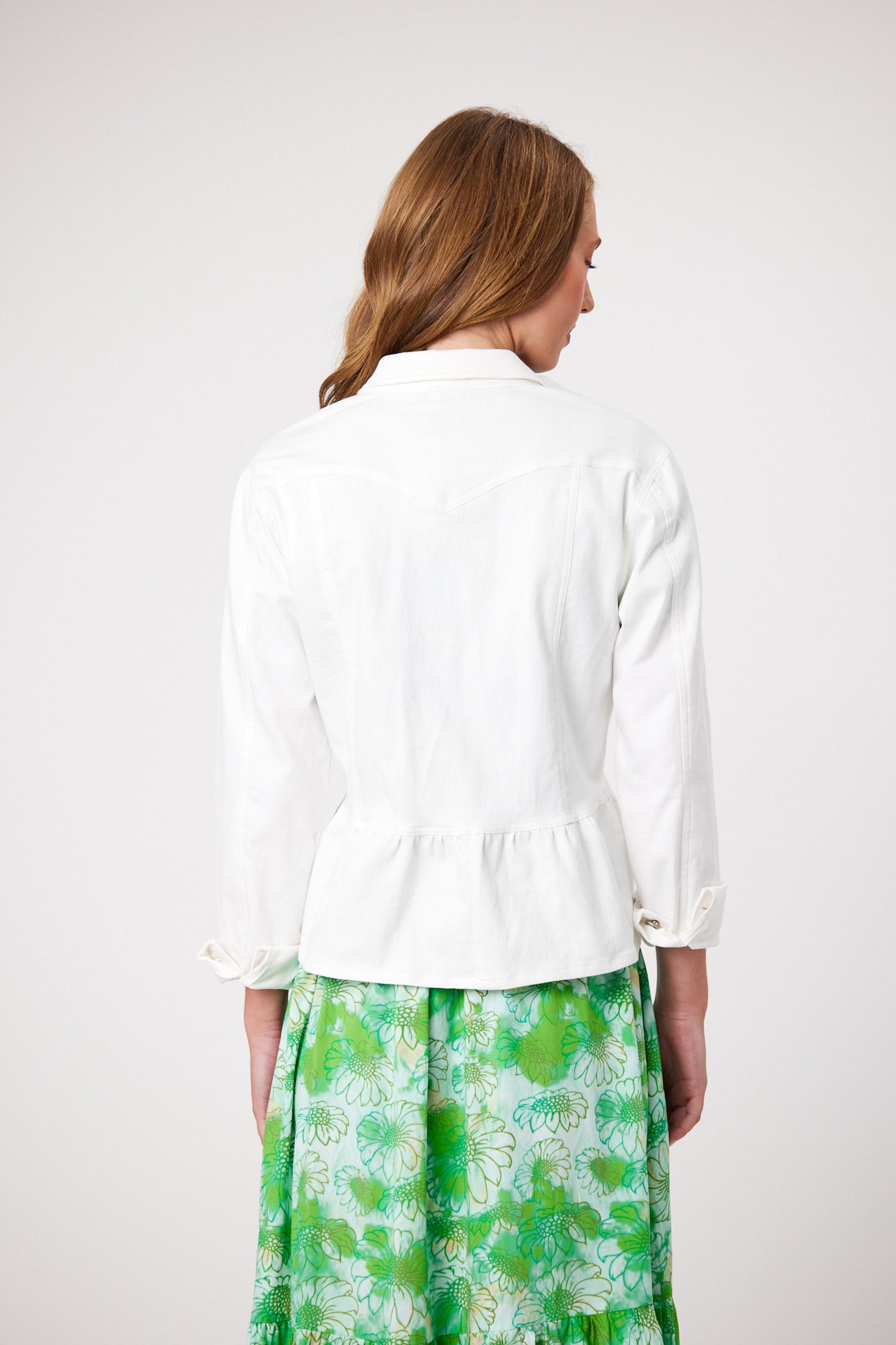 Stretch Drill Jacket /Brooch Detail White