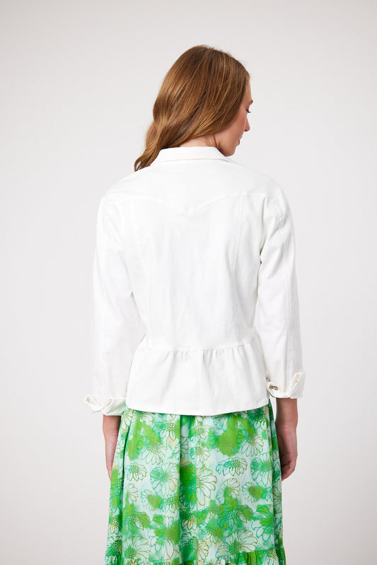 Stretch Drill Jacket /Brooch Detail White