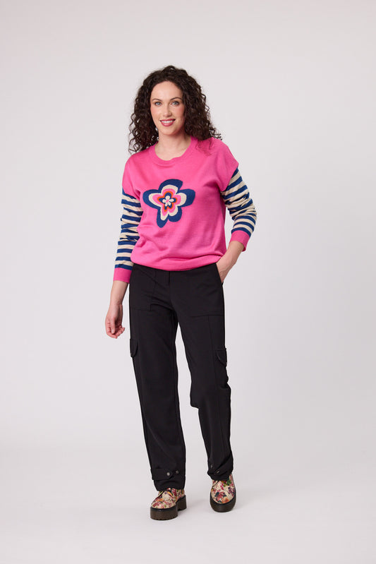 Classified - Merino Blend Daisy Stripe Jumper - C6025 - Pink - Arrived