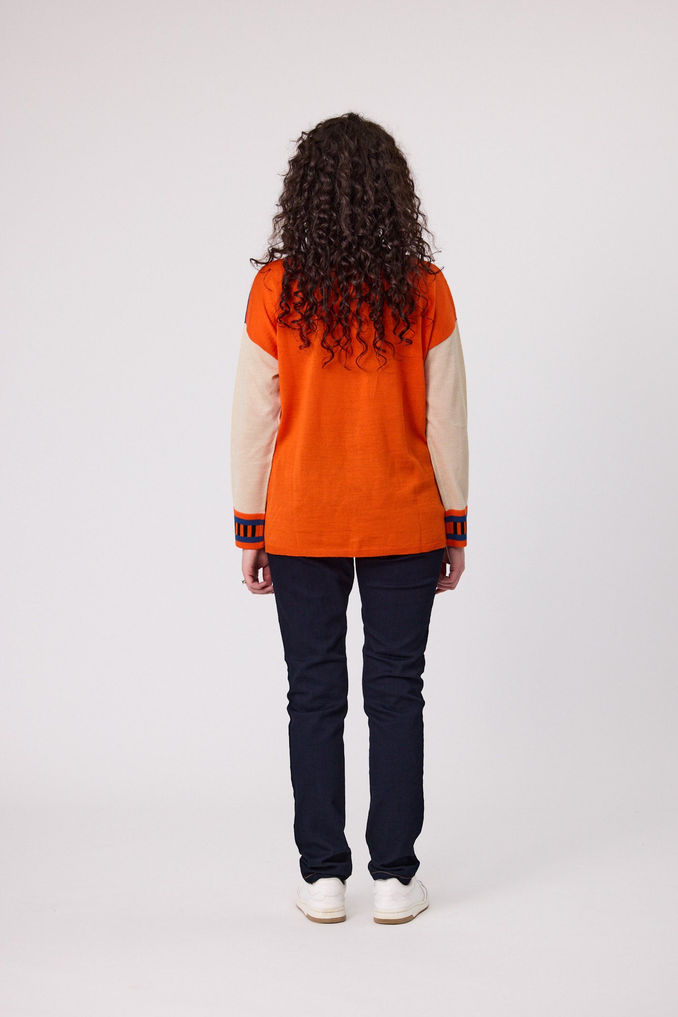 Merino Blend Colour Black Jumper - C6026 - Blue/Orange/Nat - Due Feb/Mar