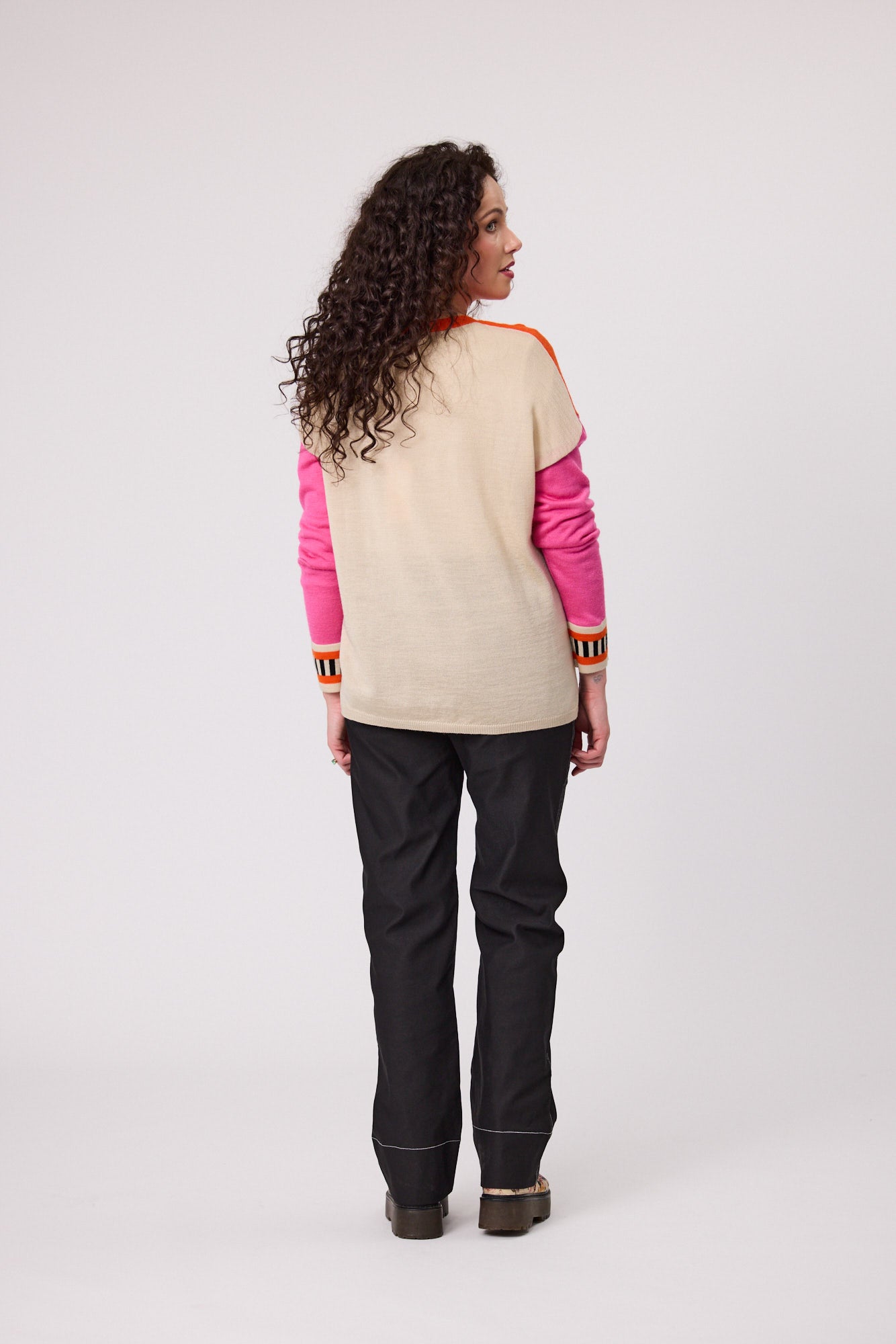 Merino Blend Colour Black Jumper - C6026 - Orange/Nat/Pink - Due Feb/Mar