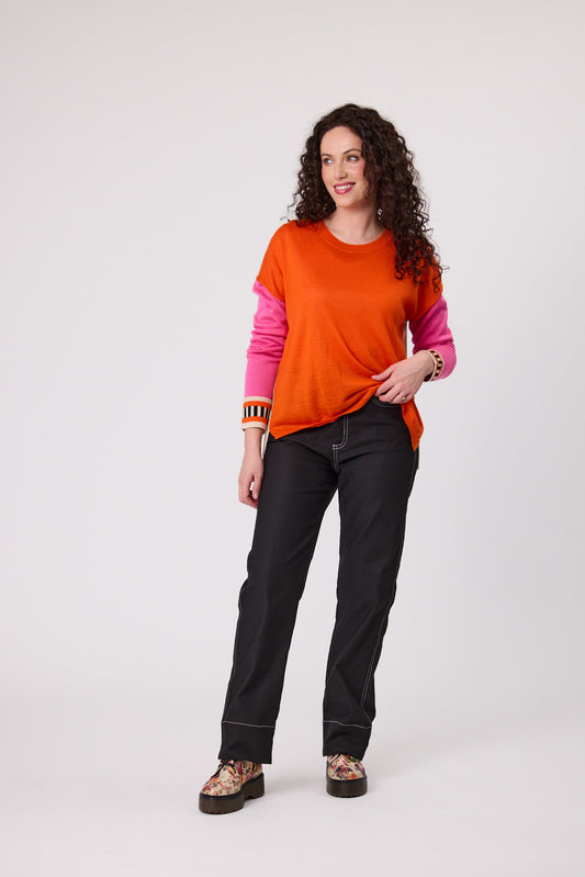 Merino Blend Colour Black Jumper - C6026 - Orange/Nat/Pink - Due Feb/Mar