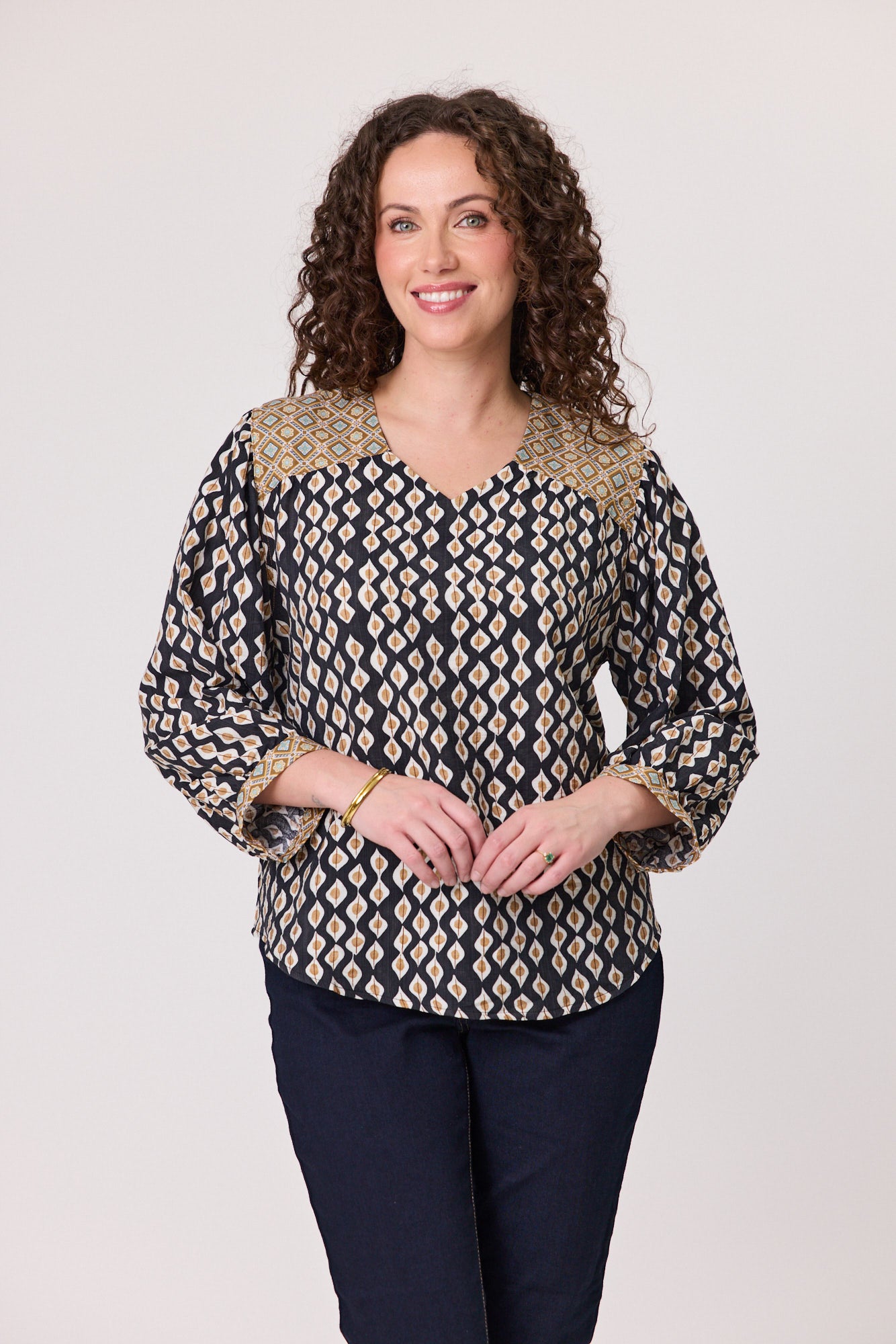 Albi Contrast V Neck Blouse - 30% Off