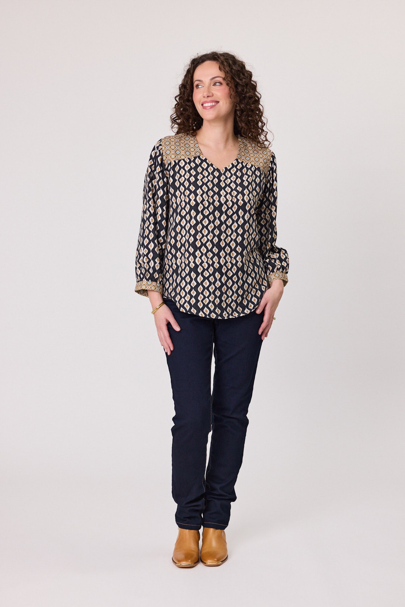 Albi Contrast V Neck Blouse - 30% Off