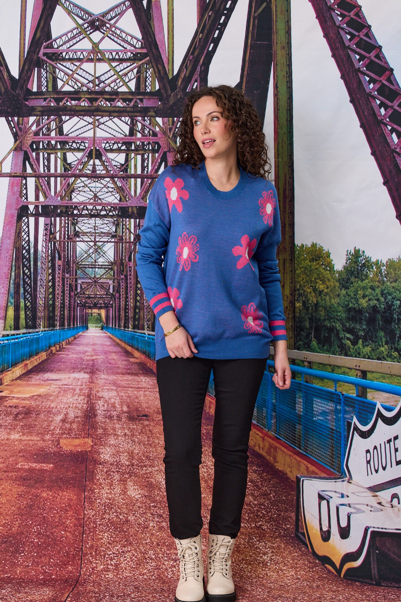 Merino Blend Daisy Jumper - Blue