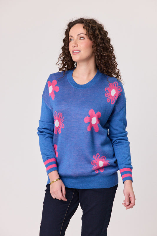 Merino Blend Daisy Jumper - Blue