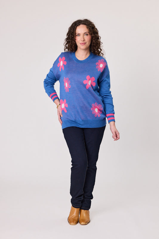 Merino Blend Daisy Jumper - Blue