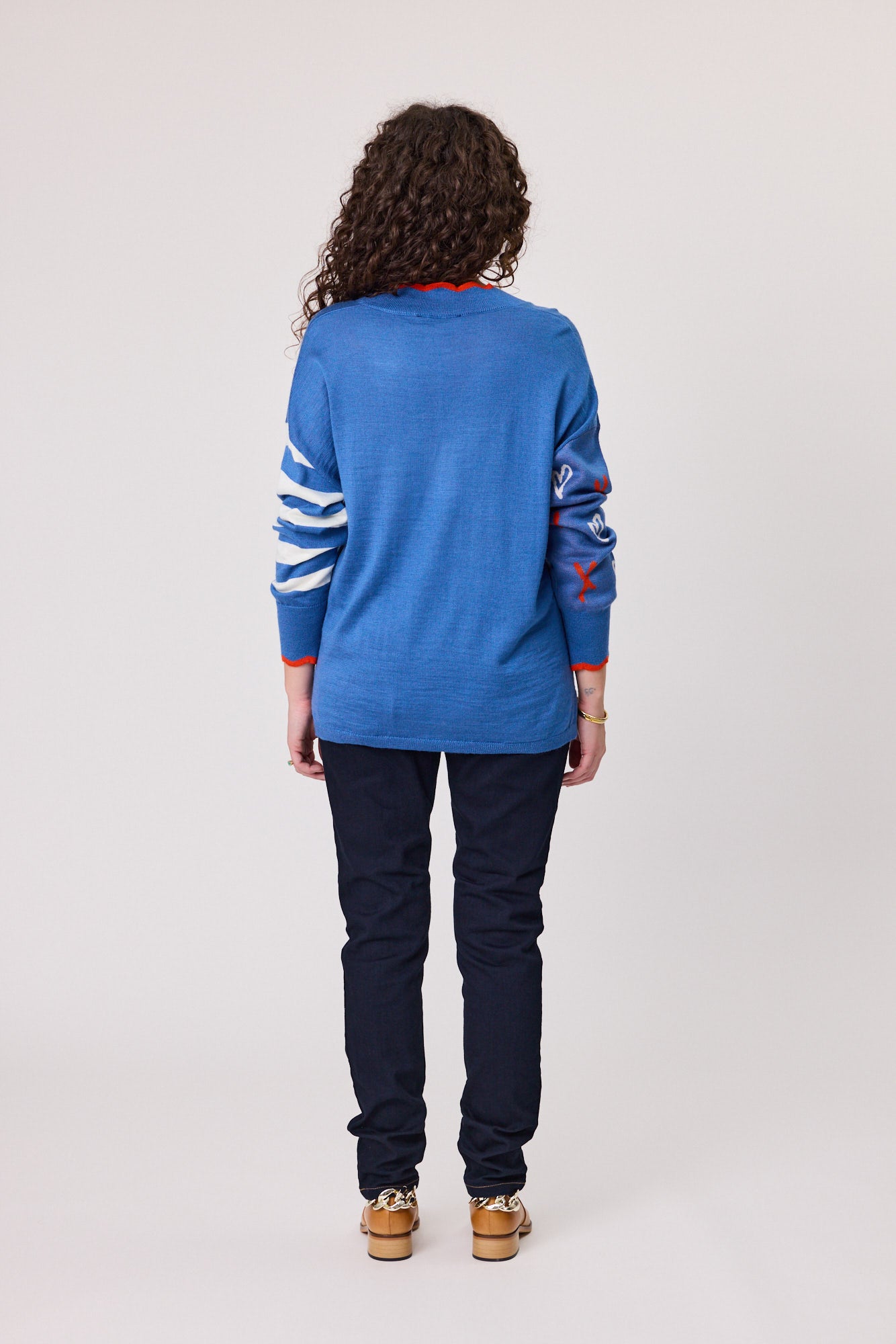 Merino Blend Signature Jumper - Blue/Cream