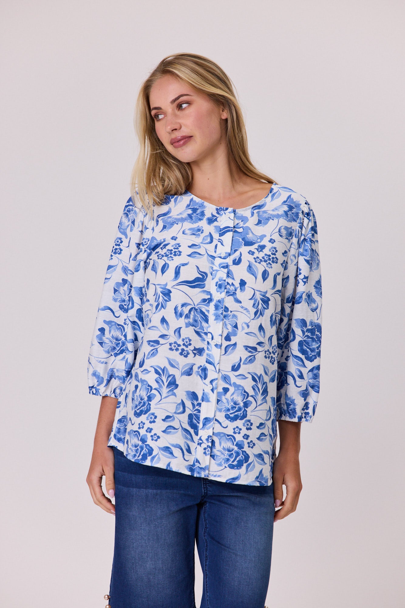 Livia Print Top - Blue - DUE AUG/SEPT