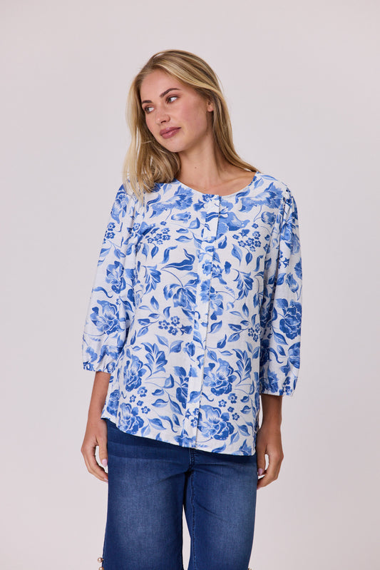 Livia Print Top - Blue - DUE AUG/SEPT