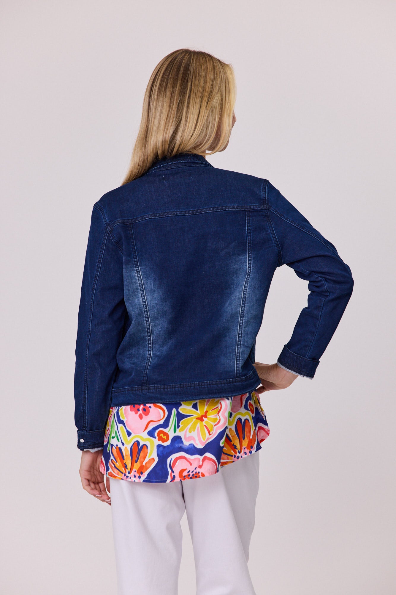 Stretch Denim Jacket with Pearl Trim - DUE AUG/SEPT