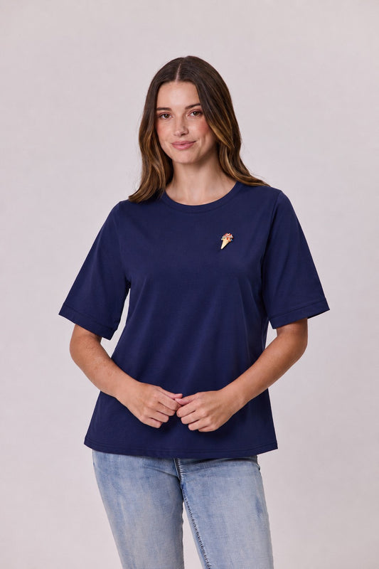 T-Shirt & Brooch - Navy - DUE AUG/SEPT
