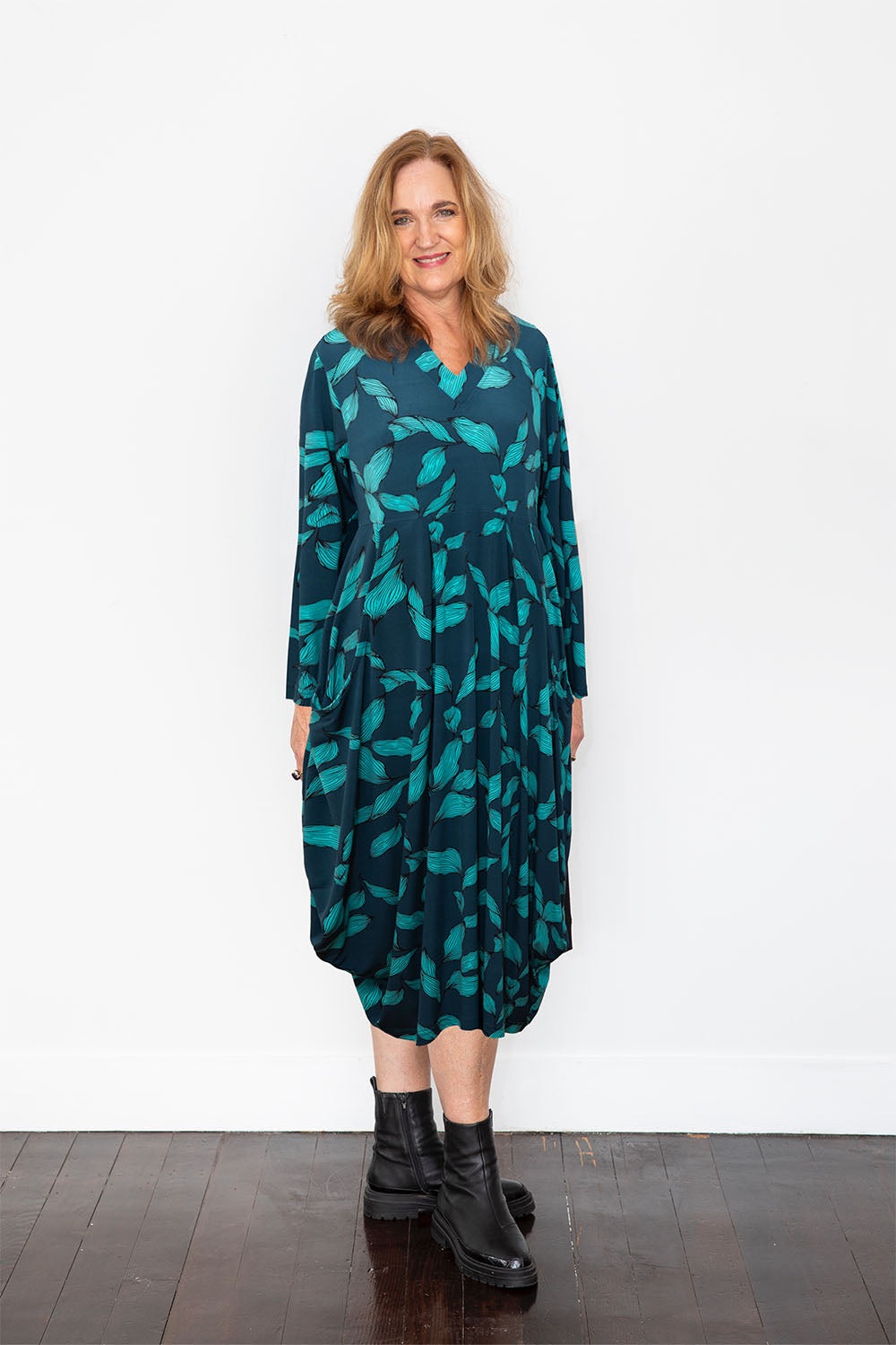 Carly Dress - D1600 - Teal Leaf