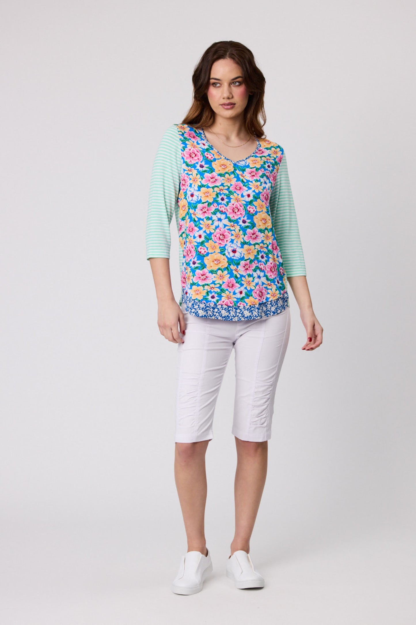Democracy - D5024 Marie 3/4 Sleeve Cotton Multi Top - 50% Off