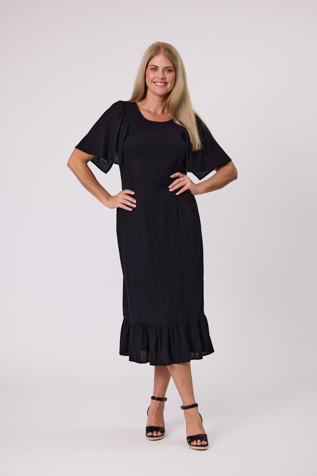 Democracy - Lucy Linen Blend Dress (Black)- D7031 $99 Xmas Special