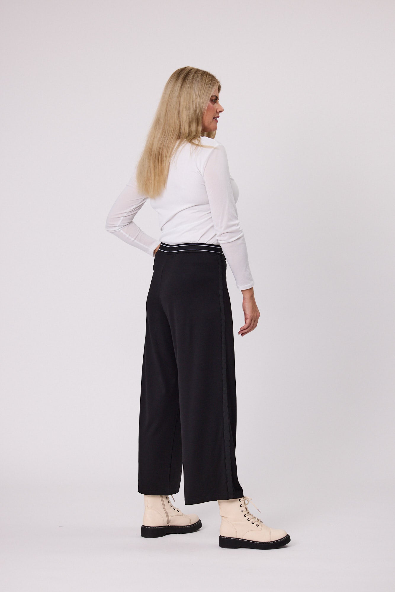 Side Trim Knit Palazzo Pant - D8007 - Black - Arrived