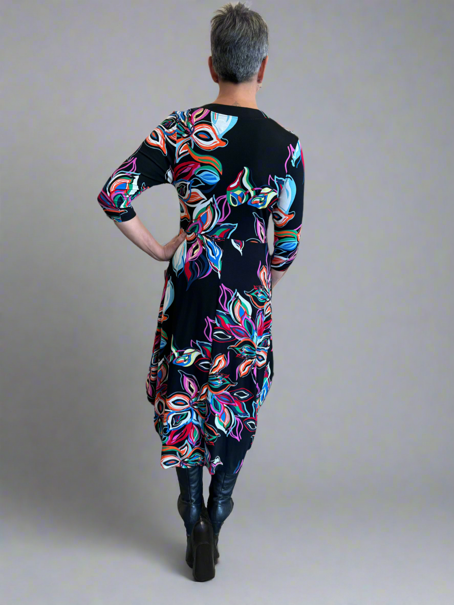 Bittermoon - Carly Dress - Night Fusion Pattern 3/4 Sleeve - Black/Multi