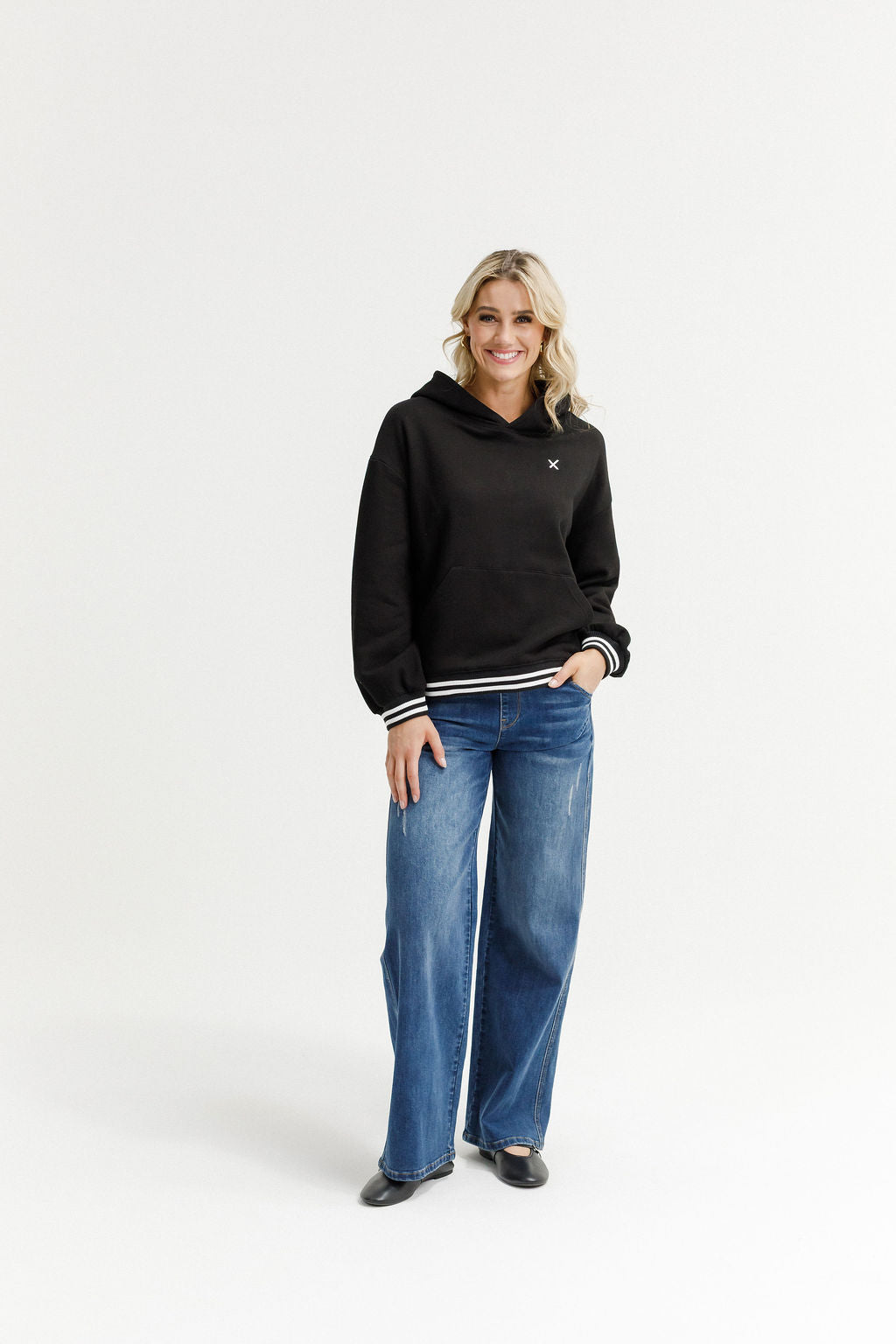 Elliot Hoodie - Black with Silver X & Stripe Cuffs
