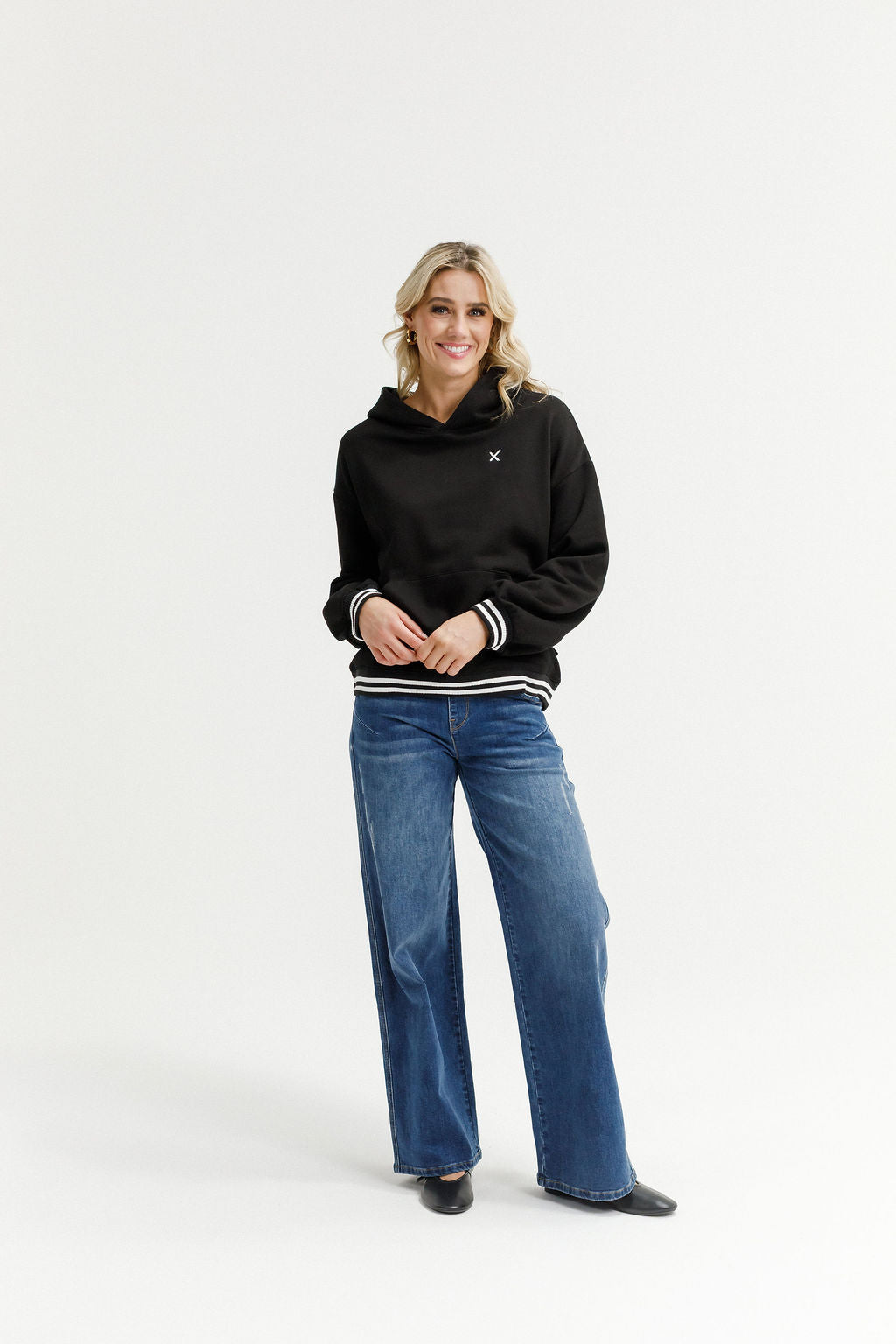 Elliot Hoodie - Black with Silver X & Stripe Cuffs