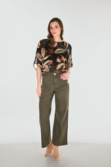 Green High‑Waisted Wide‑Leg Trousers (Jeans)