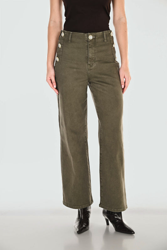 Green High‑Waisted Wide‑Leg Trousers (Jeans)