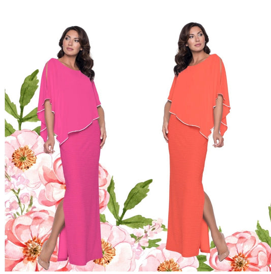 Frank Lyman - Long Overlay Dress - 179257 - 2 colourways French Rose (Pink) or Coral (Orange)